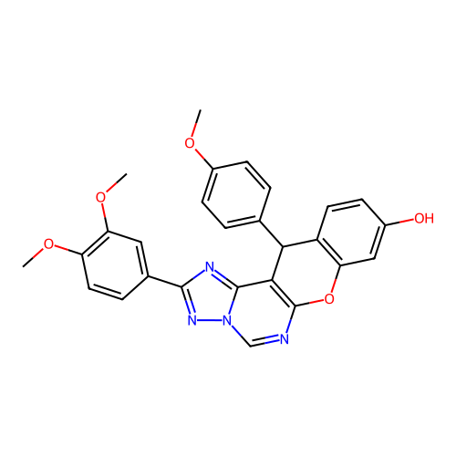 2-(3,4-dimethoxyphenyl)-12-(4-methoxyphenyl)-12H-chromeno[3,2-e][1,2,4]triazolo[1,5-c]pyrimidin-9-ol structure