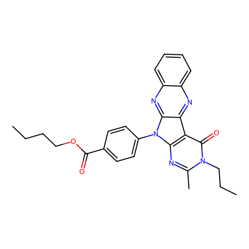butyl 4-(2-methyl-4-oxo-3-propyl-3,4-dihydro-11H-pyrimido[5',4':4,5]pyrrolo[2,3-b]quinoxalin-11-yl)benzoate structure