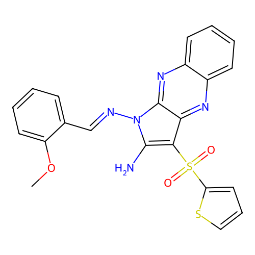 (E)-N1-(2-methoxybenzylidene)-3-(thiophen-2-ylsulfonyl)-1H-pyrrolo[2,3-b]quinoxaline-1,2-diamine structure