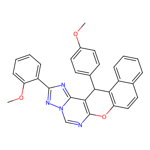 2-(2-methoxyphenyl)-14-(4-methoxyphenyl)-14H-benzo[5,6]chromeno[3,2-e][1,2,4]triazolo[1,5-c]pyrimidine structure