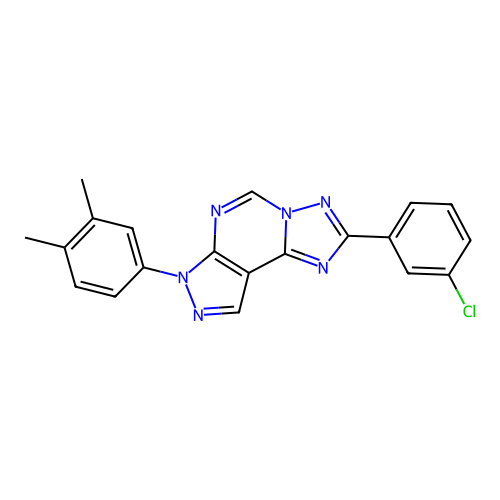 2-(3-chlorophenyl)-7-(3,4-dimethylphenyl)-7H-pyrazolo[4,3-e][1,2,4]triazolo[1,5-c]pyrimidine structure