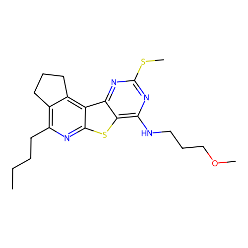 4-butyl-N-(3-methoxypropyl)-9-(methylsulfanyl)-2,3-dihydro-1H-cyclopenta[4',5']pyrido[3',2':4,5]thieno[3,2-d]pyrimidin-7-amine structure