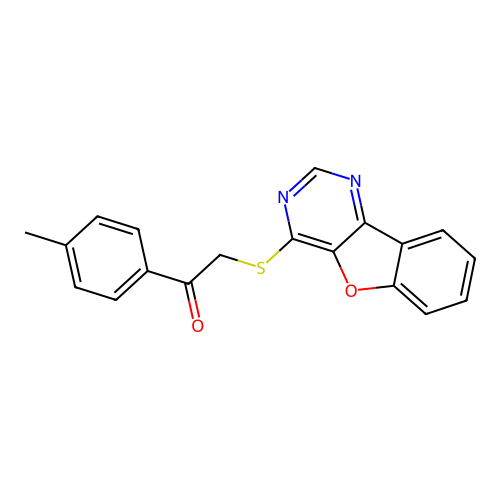 2-([1]Benzofuro[3,2-d]pyrimidin-4-ylsulfanyl)-1-(4-methylphenyl)ethanone structure