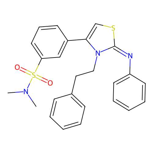 (Z)-N,N-dimethyl-3-(3-phenethyl-2-(phenylimino)-2,3-dihydrothiazol-4-yl)benzenesulfonamide structure