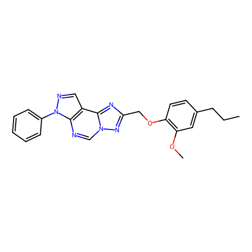 2-((2-methoxy-4-propylphenoxy)methyl)-7-phenyl-7H-pyrazolo[4,3-e][1,2,4]triazolo[1,5-c]pyrimidine structure