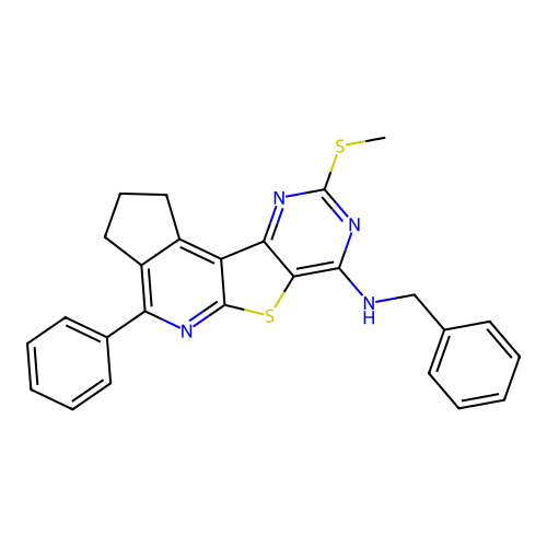 N-benzyl-9-(methylsulfanyl)-4-phenyl-2,3-dihydro-1H-cyclopenta[4',5']pyrido[3',2':4,5]thieno[3,2-d]pyrimidin-7-amine structure
