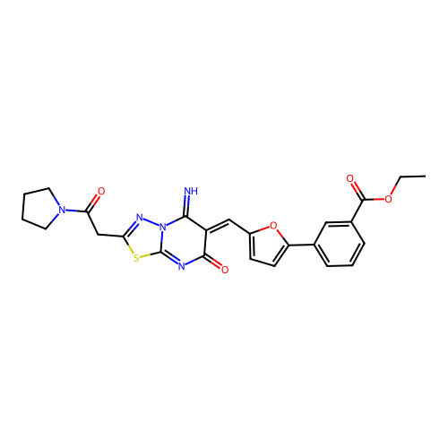 (Z)-ethyl 3-(5-((5-imino-7-oxo-2-(2-oxo-2-(pyrrolidin-1-yl)ethyl)-5H-[1,3,4]thiadiazolo[3,2-a]pyrimidin-6(7H)-ylidene)methyl)furan-2-yl)benzoate structure