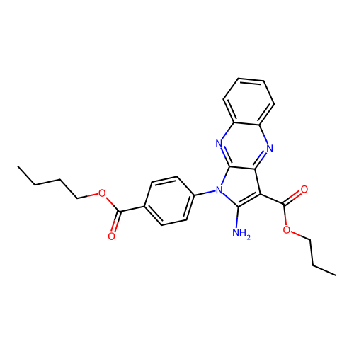 propyl 2-amino-1-(4-(butoxycarbonyl)phenyl)-1H-pyrrolo[2,3-b]quinoxaline-3-carboxylate structure