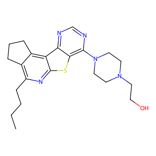 2-(4-(4-butyl-2,3-dihydro-1H-cyclopenta[4',5']pyrido[3',2':4,5]thieno[3,2-d]pyrimidin-7-yl)piperazin-1-yl)ethanol structure