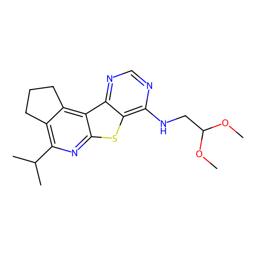 N-(2,2-dimethoxyethyl)-4-(propan-2-yl)-2,3-dihydro-1H-cyclopenta[4',5']pyrido[3',2':4,5]thieno[3,2-d]pyrimidin-7-amine structure