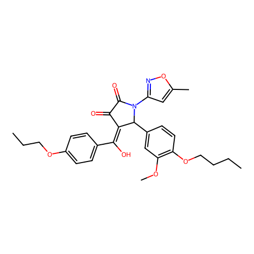 (4E)-5-(4-butoxy-3-methoxyphenyl)-4-[hydroxy(4-propoxyphenyl)methylidene]-1-(5-methyl-1,2-oxazol-3-yl)pyrrolidine-2,3-dione structure