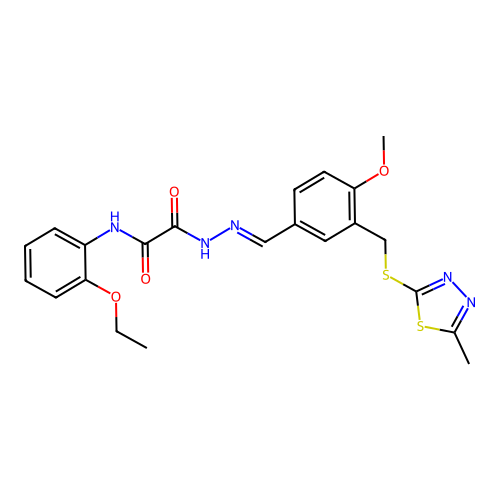 (E)-N-(2-ethoxyphenyl)-2-(2-(4-methoxy-3-(((5-methyl-1,3,4-thiadiazol-2-yl)thio)methyl)benzylidene)hydrazinyl)-2-oxoacetamide structure