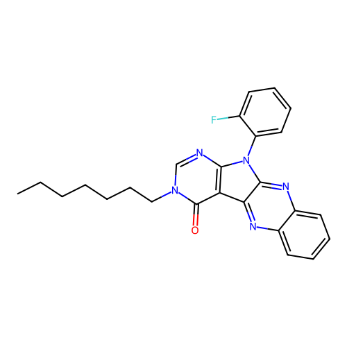11-(2-fluorophenyl)-3-heptyl-3H-pyrimido[5',4':4,5]pyrrolo[2,3-b]quinoxalin-4(11H)-one structure