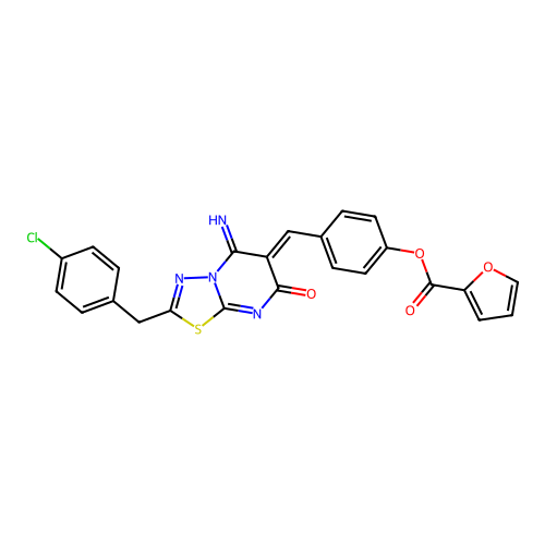 (Z)-4-((2-(4-chlorobenzyl)-5-imino-7-oxo-5H-[1,3,4]thiadiazolo[3,2-a]pyrimidin-6(7H)-ylidene)methyl)phenyl furan-2-carboxylate structure