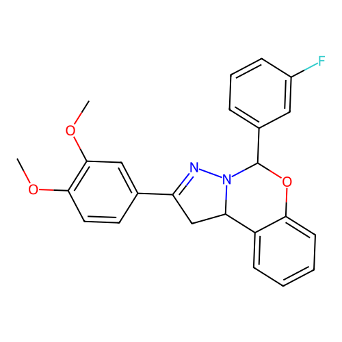2-(3,4-dimethoxyphenyl)-5-(3-fluorophenyl)-1,10b-dihydropyrazolo[1,5-c][1,3]benzoxazine structure