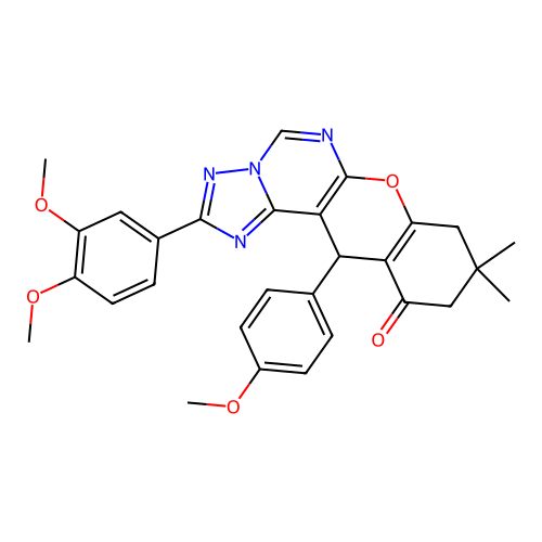 2-(3,4-dimethoxyphenyl)-12-(4-methoxyphenyl)-9,9-dimethyl-8,9,10,12-tetrahydro-11H-chromeno[3,2-e][1,2,4]triazolo[1,5-c]pyrimidin-11-one structure