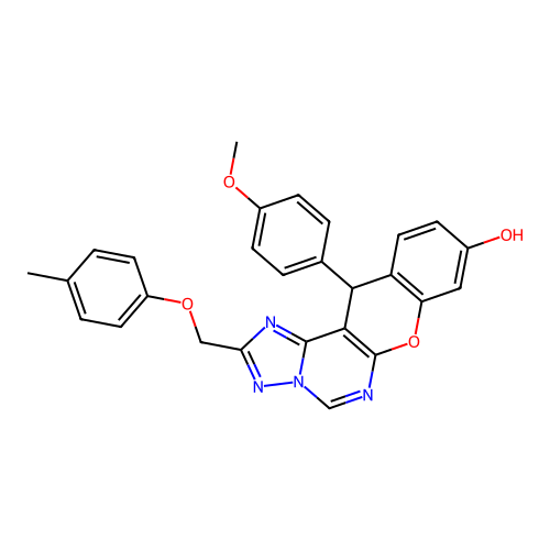 12-(4-methoxyphenyl)-2-[(4-methylphenoxy)methyl]-12H-chromeno[3,2-e][1,2,4]triazolo[1,5-c]pyrimidin-9-ol structure