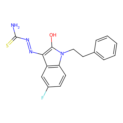 (Z)-2-(5-fluoro-2-oxo-1-phenethylindolin-3-ylidene)hydrazinecarbothioamide structure