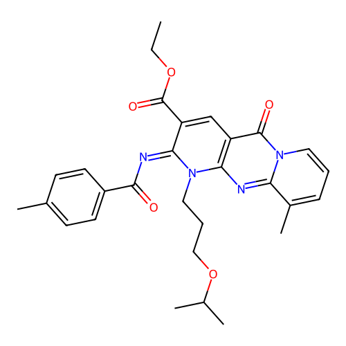 (Z)-ethyl 1-(3-isopropoxypropyl)-10-methyl-2-((4-methylbenzoyl)imino)-5-oxo-2,5-dihydro-1H-dipyrido[1,2-a:2',3'-d]pyrimidine-3-carboxylate structure