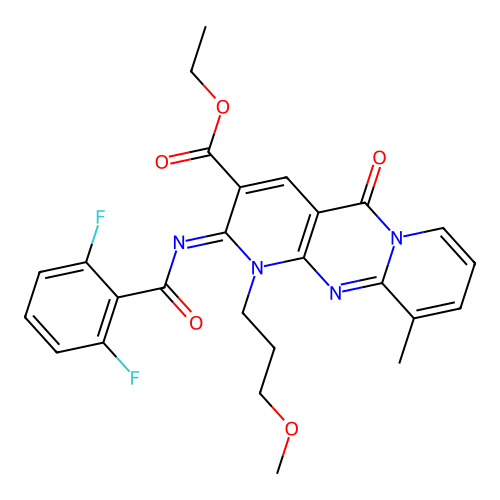 (Z)-ethyl 2-((2,6-difluorobenzoyl)imino)-1-(3-methoxypropyl)-10-methyl-5-oxo-2,5-dihydro-1H-dipyrido[1,2-a:2',3'-d]pyrimidine-3-carboxylate structure