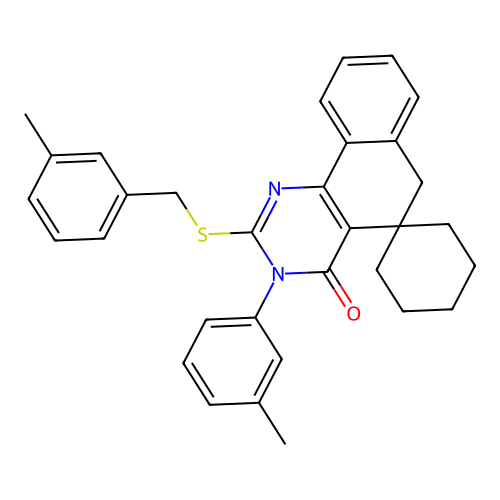 2-((3-methylbenzyl)thio)-3-(m-tolyl)-3H-spiro[benzo[h]quinazoline-5,1'-cyclohexan]-4(6H)-one structure