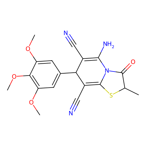 5-amino-2-methyl-3-oxo-7-(3,4,5-trimethoxyphenyl)-2,3-dihydro-7H-[1,3]thiazolo[3,2-a]pyridine-6,8-dicarbonitrile structure