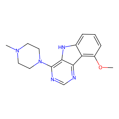 9-methoxy-4-(4-methylpiperazin-1-yl)-5H-pyrimido[5,4-b]indole structure