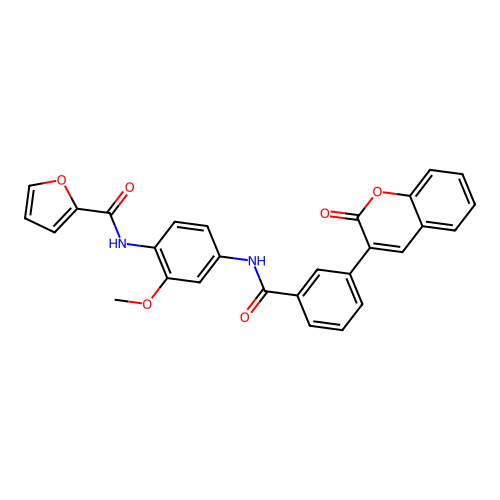 N-[2-methoxy-4-[[3-(2-oxochromen-3-yl)benzoyl]amino]phenyl]furan-2-carboxamide structure