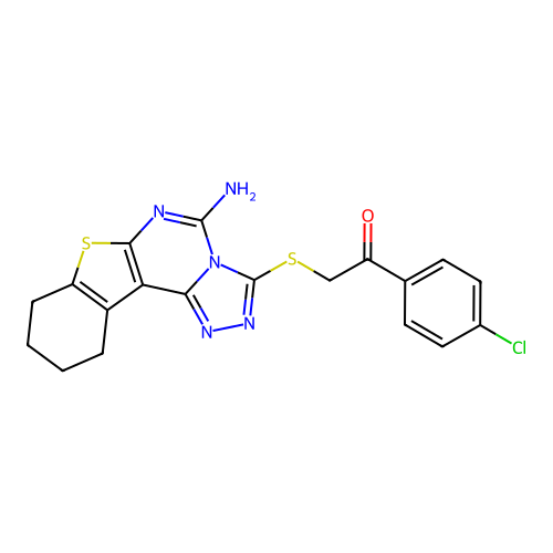 2-((5-amino-8,9,10,11-tetrahydrobenzo[4,5]thieno[3,2-e][1,2,4]triazolo[4,3-c]pyrimidin-3-yl)thio)-1-(4-chlorophenyl)ethanone structure