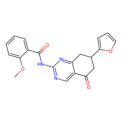 N-[7-(furan-2-yl)-5-oxo-5,6,7,8-tetrahydroquinazolin-2-yl]-2-methoxybenzamide structure