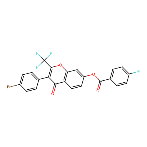 3-(4-bromophenyl)-4-oxo-2-(trifluoromethyl)-4H-chromen-7-yl 4-fluorobenzoate structure
