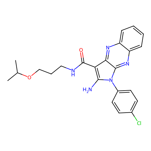 2-amino-1-(4-chlorophenyl)-N-(3-isopropoxypropyl)-1H-pyrrolo[2,3-b]quinoxaline-3-carboxamide structure