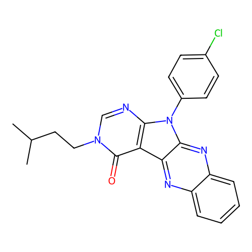 11-(4-chlorophenyl)-3-(3-methylbutyl)-3,11-dihydro-4H-pyrimido[5',4':4,5]pyrrolo[2,3-b]quinoxalin-4-one structure