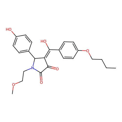 4-(4-butoxybenzoyl)-3-hydroxy-5-(4-hydroxyphenyl)-1-(2-methoxyethyl)-1H-pyrrol-2(5H)-one structure