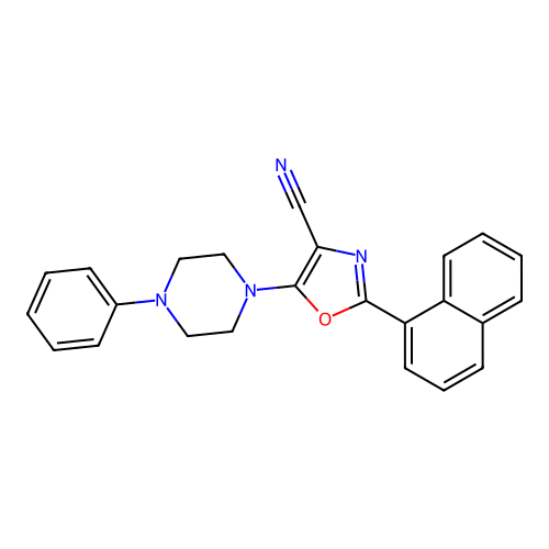 2-(Naphthalen-1-yl)-5-(4-phenylpiperazin-1-yl)-1,3-oxazole-4-carbonitrile structure