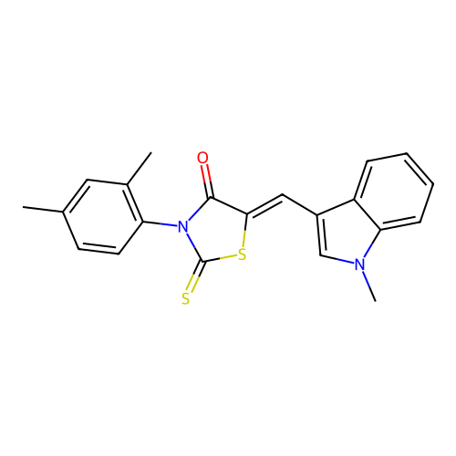 (Z)-3-(2,4-dimethylphenyl)-5-((1-methyl-1H-indol-3-yl)methylene)-2-thioxothiazolidin-4-one structure