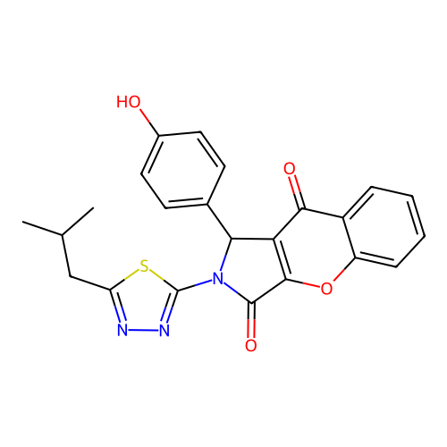 1-(4-hydroxyphenyl)-2-(5-isobutyl-1,3,4-thiadiazol-2-yl)-1,2-dihydrochromeno[2,3-c]pyrrole-3,9-dione structure