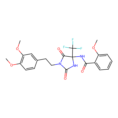 N-(1-(3,4-dimethoxyphenethyl)-2,5-dioxo-4-(trifluoromethyl)imidazolidin-4-yl)-2-methoxybenzamide structure