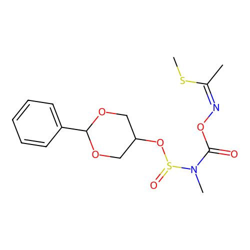 Ethanimidothioic acid, N-(((methyl(((2-phenyl-1,3-dioxan-5-yl)oxy)sulfinyl)amino)carbonyl)oxy)-, methyl ester structure