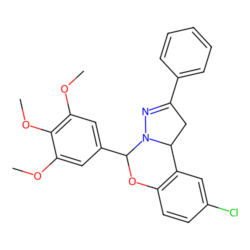 9-chloro-2-phenyl-5-(3,4,5-trimethoxyphenyl)-1,10b-dihydropyrazolo[1,5-c][1,3]benzoxazine structure