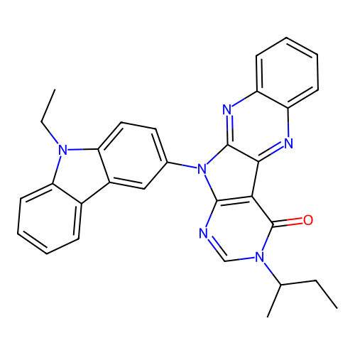 3-(butan-2-yl)-11-(9-ethyl-9H-carbazol-3-yl)-3,11-dihydro-4H-pyrimido[5',4':4,5]pyrrolo[2,3-b]quinoxalin-4-one structure