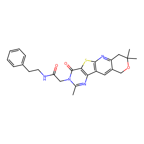 N-(2-phenylethyl)-2-(2,8,8-trimethyl-4-oxo-7,10-dihydro-8H-pyrano[3'',4'':5',6']pyrido[3',2':4,5]thieno[3,2-d]pyrimidin-3(4H)-yl)acetamide structure