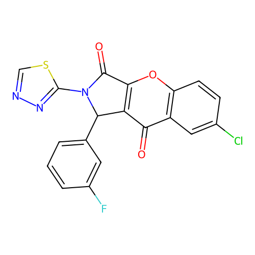 7-chloro-1-(3-fluorophenyl)-2-(1,3,4-thiadiazol-2-yl)-1,2-dihydrochromeno[2,3-c]pyrrole-3,9-dione structure