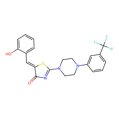 (Z)-5-(2-hydroxybenzylidene)-2-(4-(3-(trifluoromethyl)phenyl)piperazin-1-yl)thiazol-4(5H)-one structure
