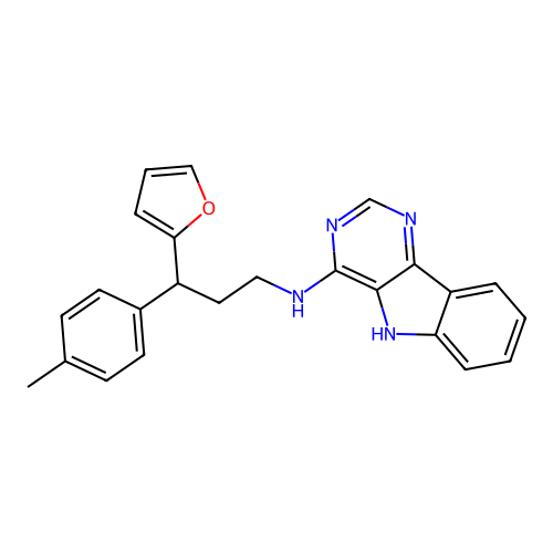 N-[3-(furan-2-yl)-3-(4-methylphenyl)propyl]-5H-pyrimido[5,4-b]indol-4-amine structure