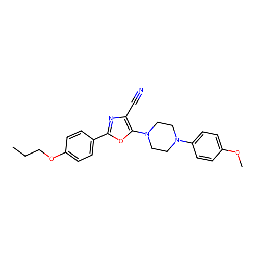 5-[4-(4-methoxyphenyl)piperazin-1-yl]-2-(4-propoxyphenyl)-1,3-oxazole-4-carbonitrile structure