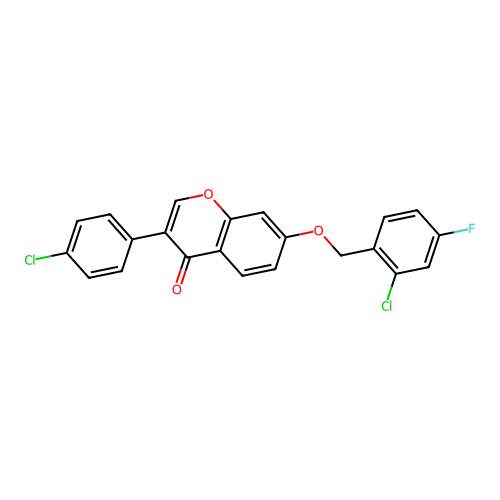 7-[(2-Chloro-4-fluorophenyl)methoxy]-3-(4-chlorophenyl)chromen-4-one structure