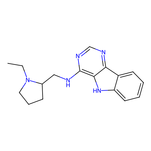 N-[(1-ethylpyrrolidin-2-yl)methyl]-5H-pyrimido[5,4-b]indol-4-amine structure