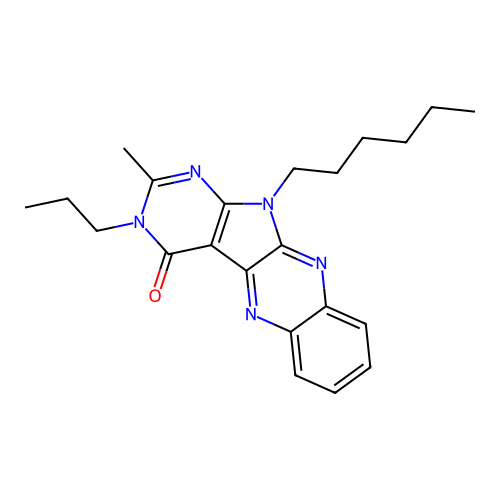 11-hexyl-2-methyl-3-propyl-3H-pyrimido[5',4':4,5]pyrrolo[2,3-b]quinoxalin-4(11H)-one structure