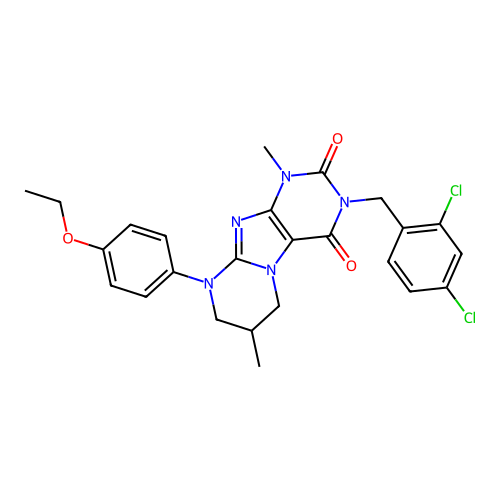 3-(2,4-dichlorobenzyl)-9-(4-ethoxyphenyl)-1,7-dimethyl-6,7,8,9-tetrahydropyrimido[2,1-f]purine-2,4(1H,3H)-dione structure